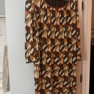 Missoni Gold Brown Cream Sheath Dress with 3/4 Bishop Sleeves